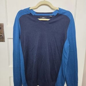 MEDIUM, Mexx Two-Tone Blue V-Neck Sweater 100% Cotton B62